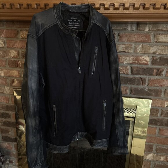 Lucky Brand Leather And Cloth Jacket Size 2XL Zip Pockets - Picture 2 of 7